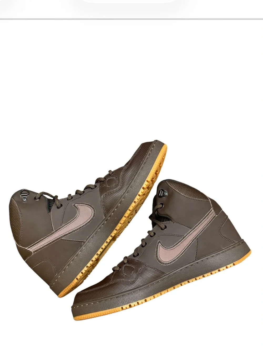 NIKE - VELVET BROWN TAN GUM RUBBER SOLES SON OF FORCE MID “WINTER” SNEAKERS